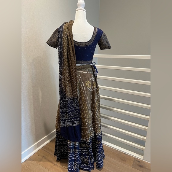 Bandhani Lehenga - blue and green, XS petite - Picture 2 of 12